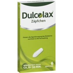 Grüne Packung von Dulcolax Zäpfchen für Verstopfungslinderung in 15-30 Minuten.