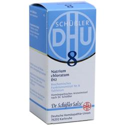 Schachtel mit Schüßler-Salz Nummer 8, einem homöopathischen Mittel.