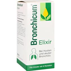 Weiße Medikamentenverpackung mit der Aufschrift "Bronchicum Elixir" gegen Husten.