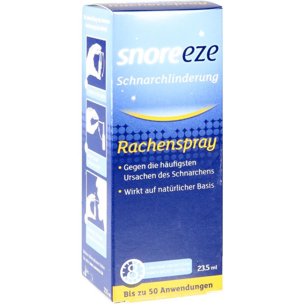 Blaue Verpackung eines Rachensprays gegen Schnarchen mit gelber Schrift.