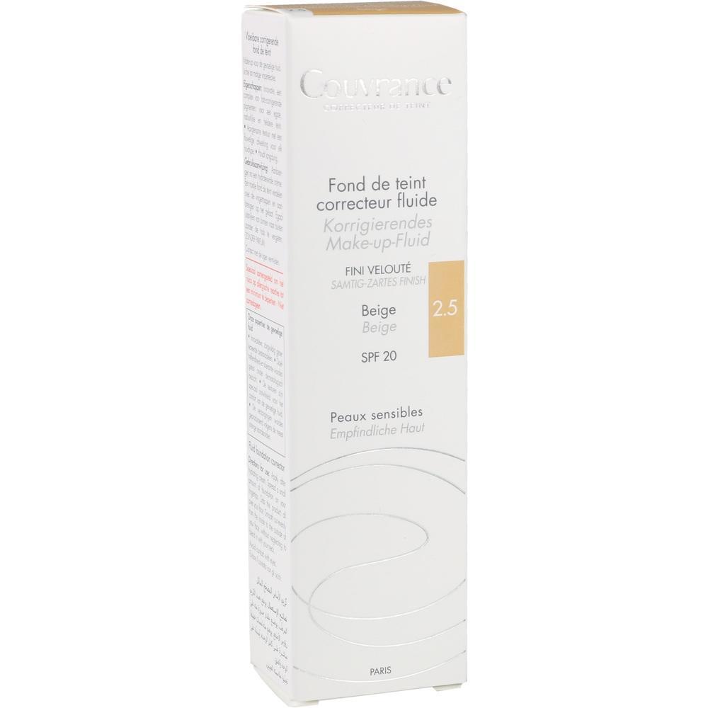 Die Packung zeigt ein Make-up-Fluid für empfindliche Haut in Beige.