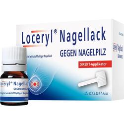 Ein Medikament gegen Nagelpilz mit Fläschchen und Applikator.