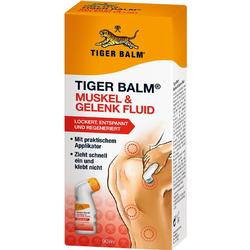 Verpackung von Tiger Balm Muskel- und Gelenk-Fluid mit Abbildung einer Schulter.